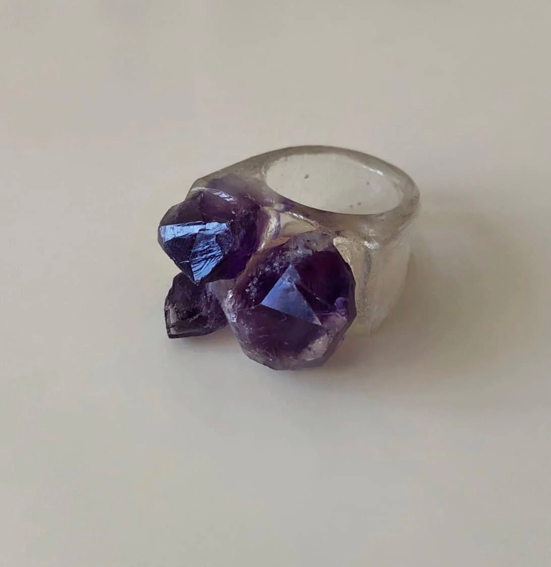 Custom Transparent Stone Fusion Ring with Quartz, Amethyst, Pyrite, or Citrine