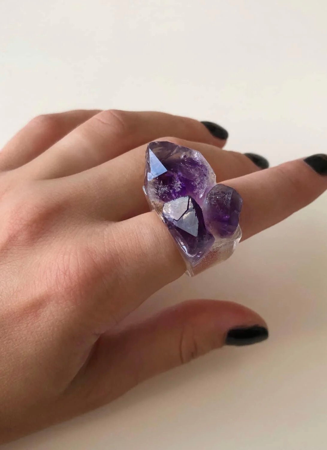 Custom Transparent Stone Fusion Ring with Quartz, Amethyst, Pyrite, or Citrine