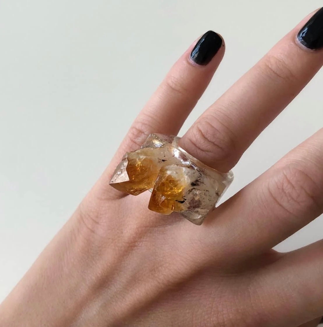 Custom Transparent Stone Fusion Ring with Quartz, Amethyst, Pyrite, or Citrine