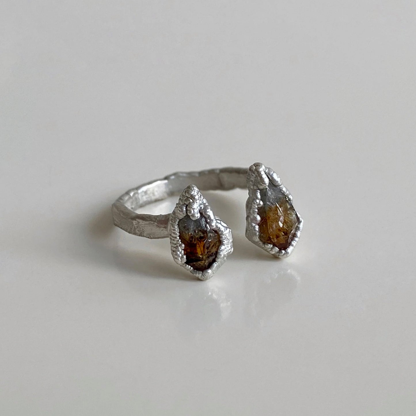 Handcrafted Silver Ring with Natural Citrine Stones