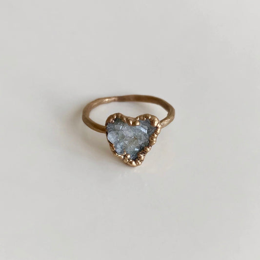 Golden Heart Ring, Quartz Druzy Ring - Handcrafted, One-of-a-Kind Jewellery