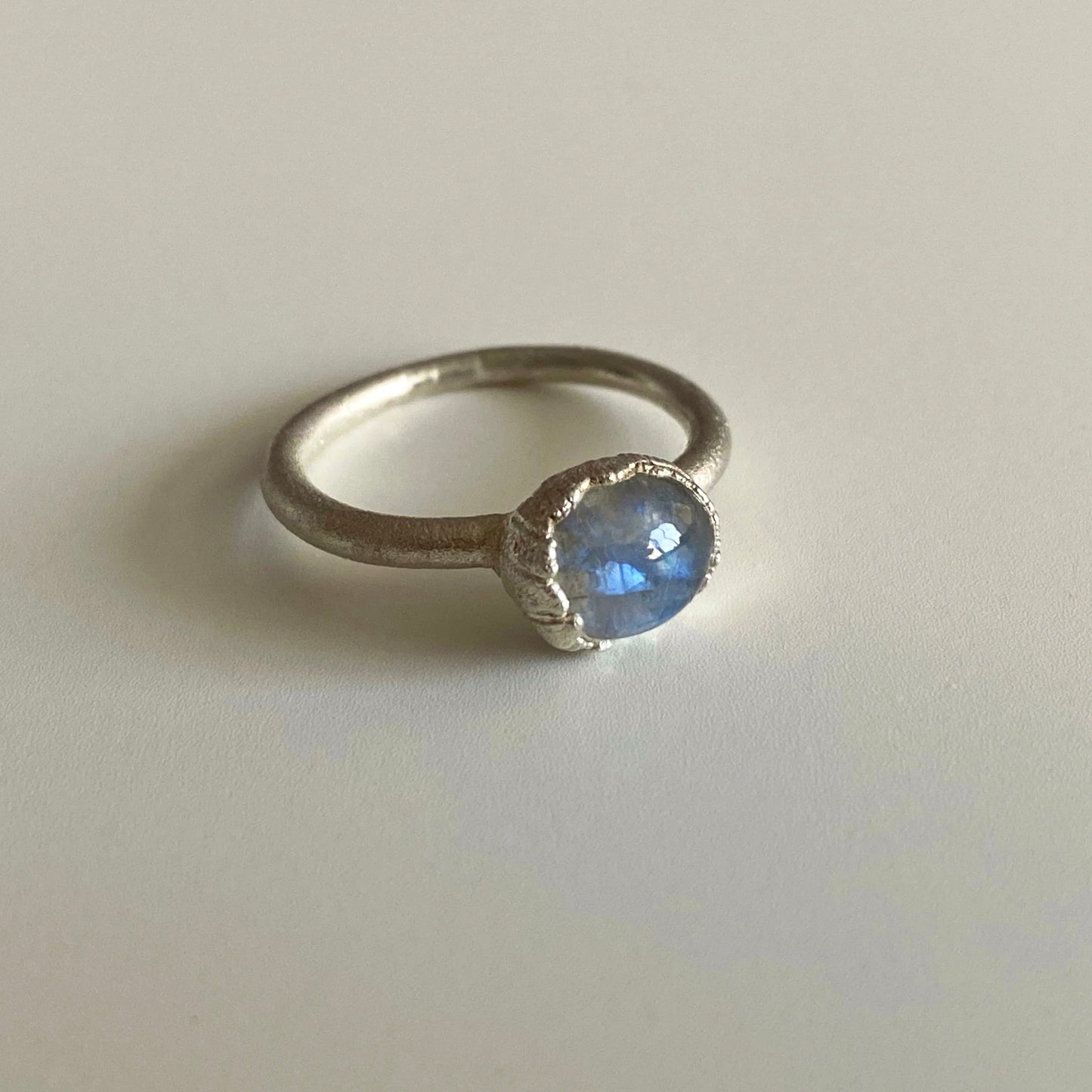 Handmade Silver Ring with Natural Moonstone. One of Kind Handcrafted Ring