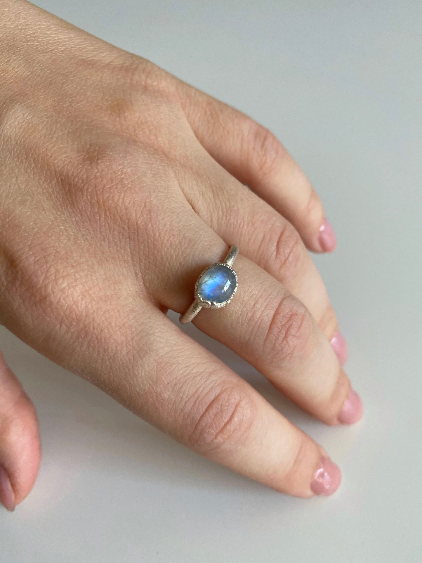 Handmade Silver Ring with Natural Moonstone. One of Kind Handcrafted Ring