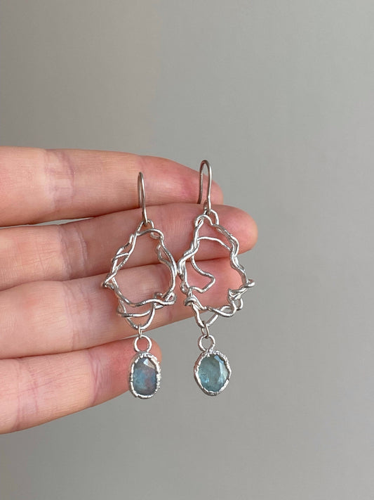 Aquamarine Earrings, Handmade Silver Drop Earrings - One-of-a-Kind Long Earrings