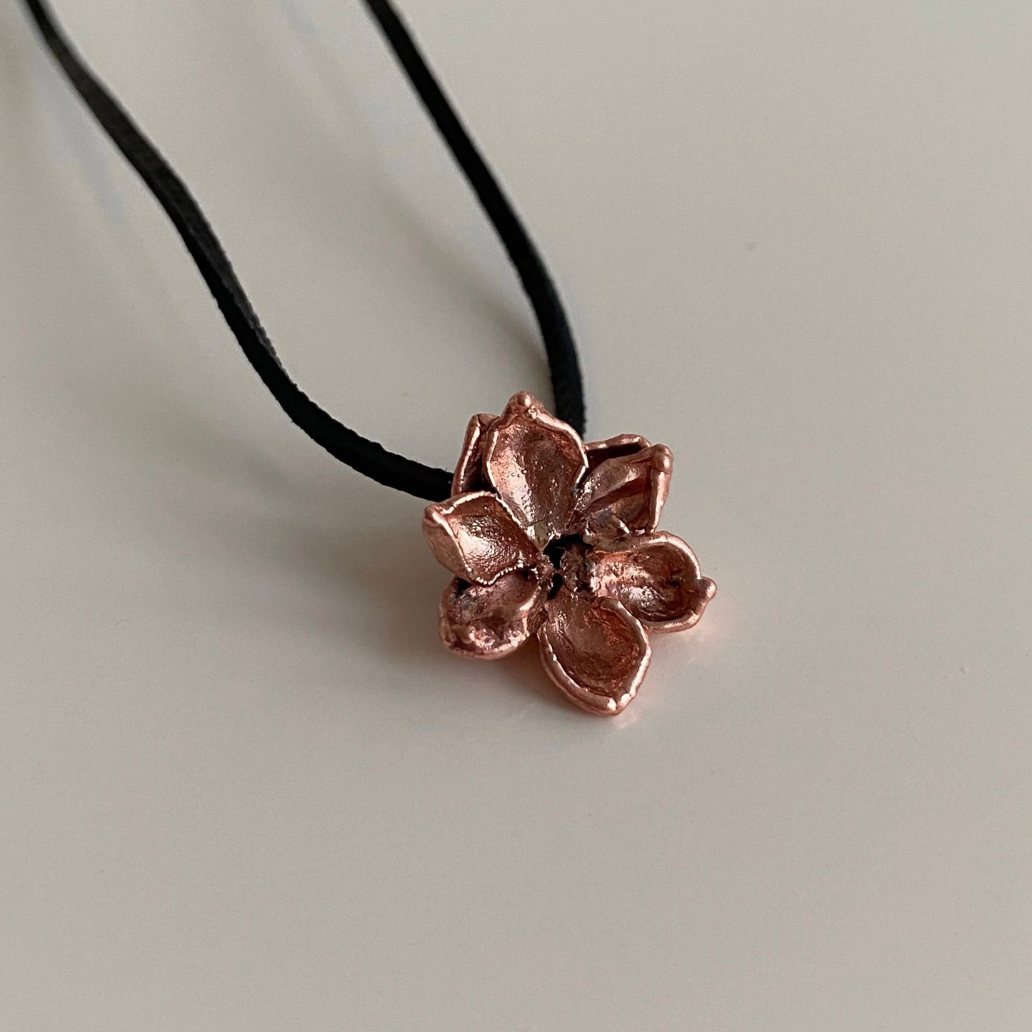 Flower Necklace, Handcrafted Copper Pendant with Lilac Flower