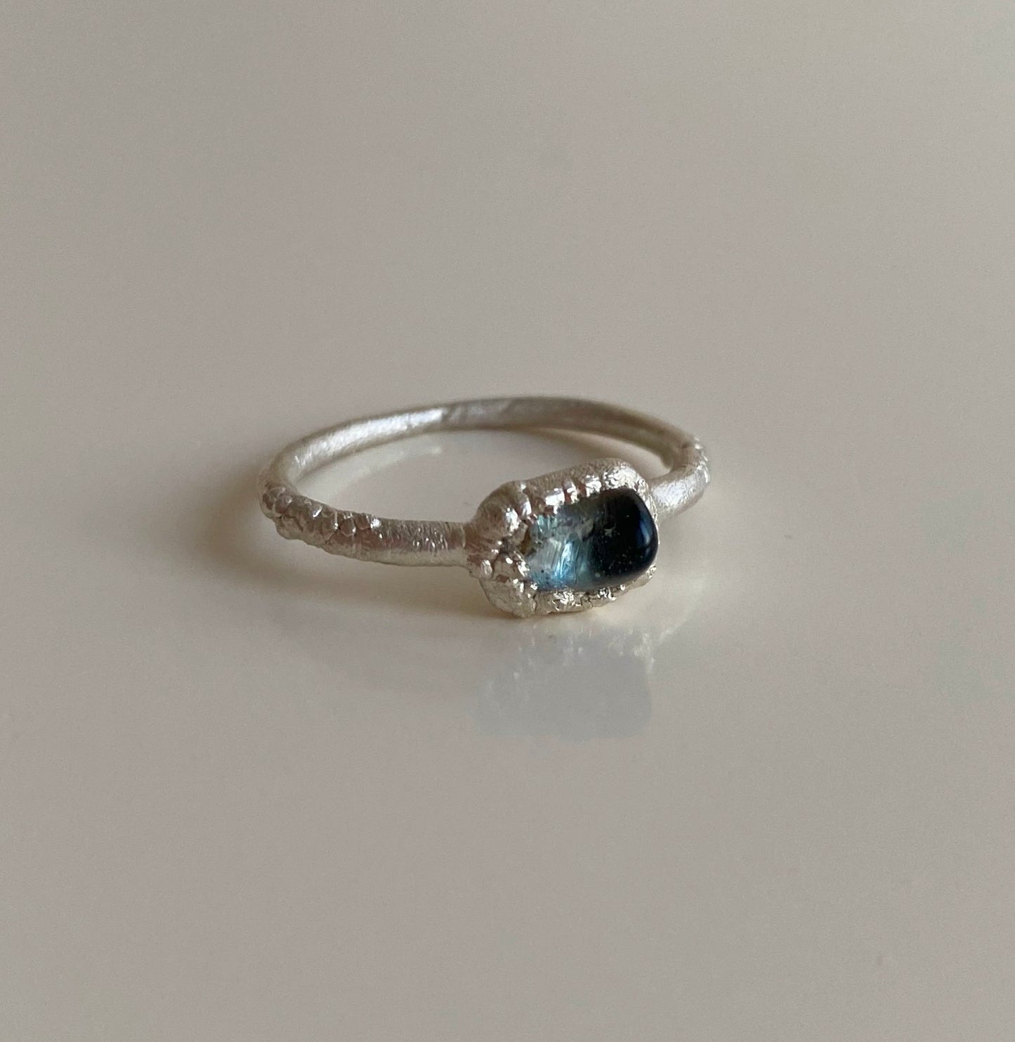 Silver Ring with Blue Topaz, Nature Stone Ring