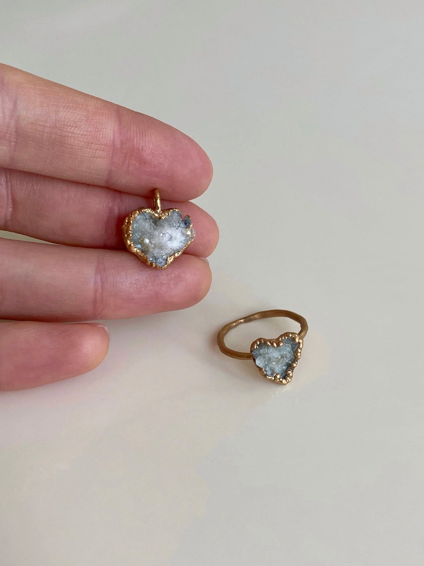 Golden Heart Ring, Quartz Druzy Ring - Handcrafted, One-of-a-Kind Jewellery