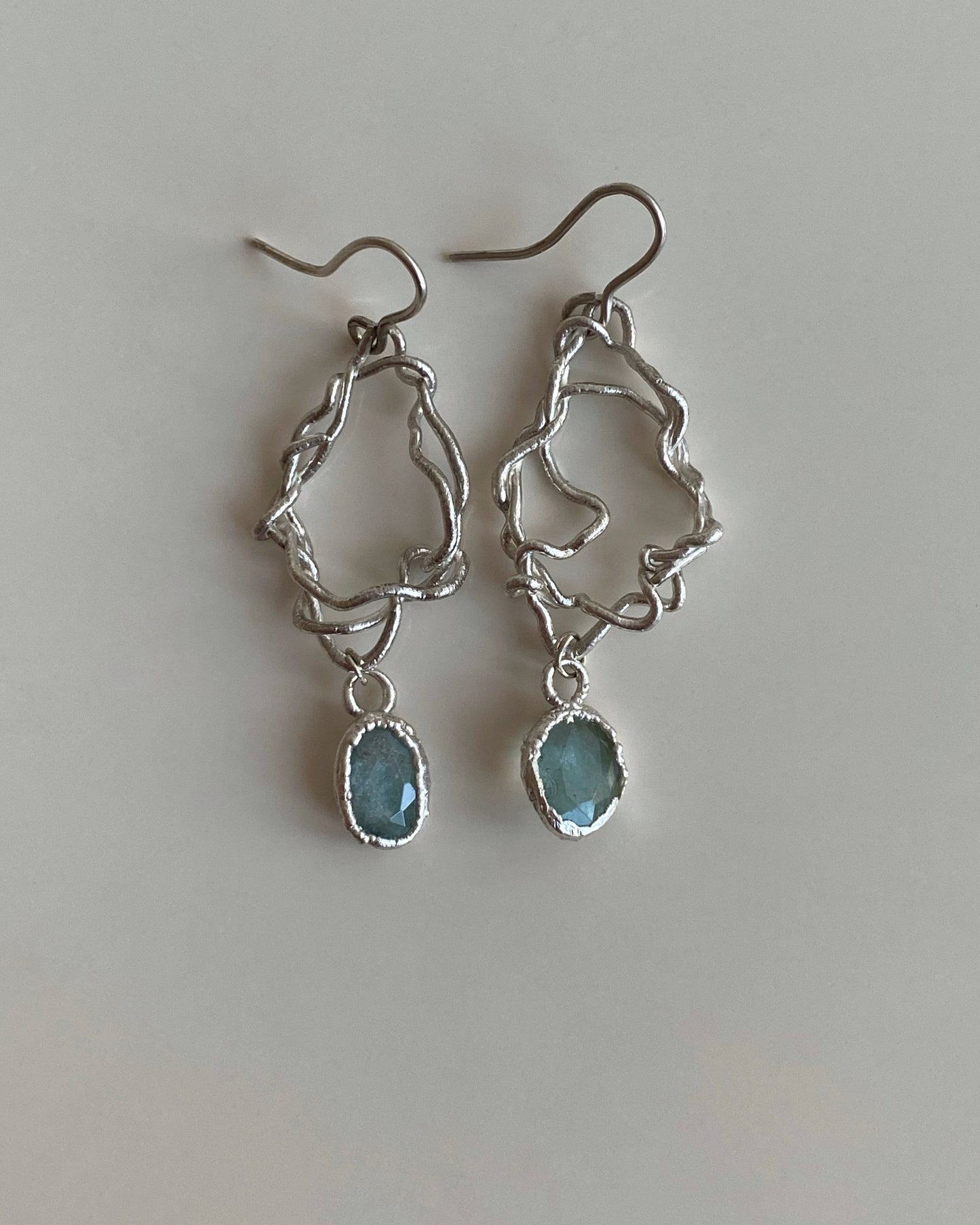 Aquamarine Earrings, Handmade Silver Drop Earrings - One-of-a-Kind Long Earrings