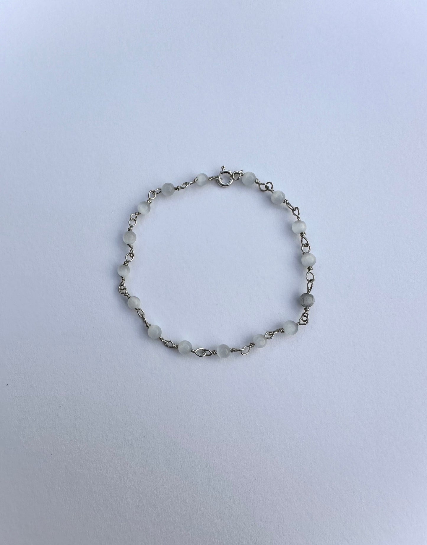 Selenite Silver Bracelet, Handcrafted Silver Chain Bracelet, Natural Stones Beaded Bracelet