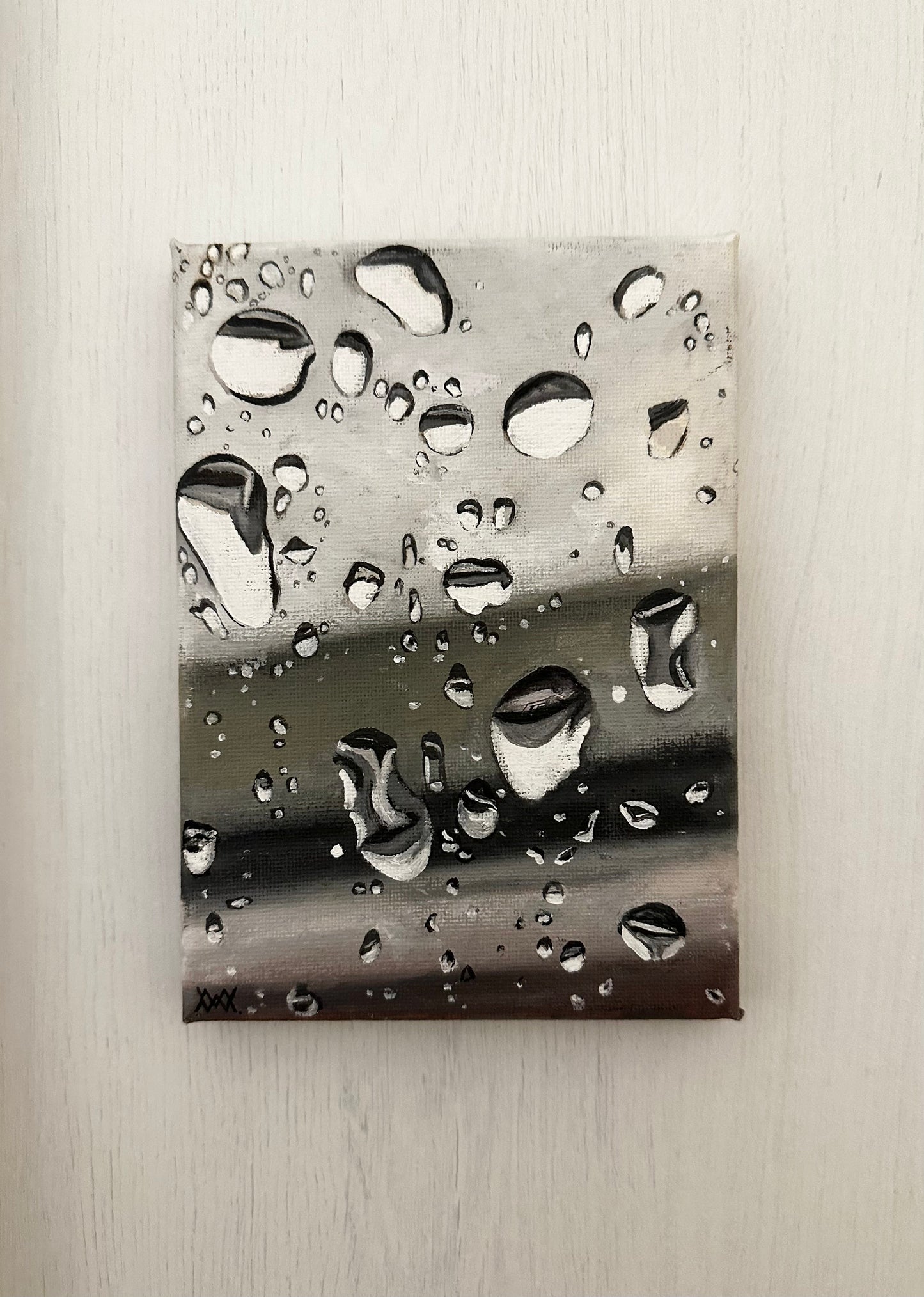 Small Oil Painting, Drops Painting, Rain Painting, Original Artwork, Black and White