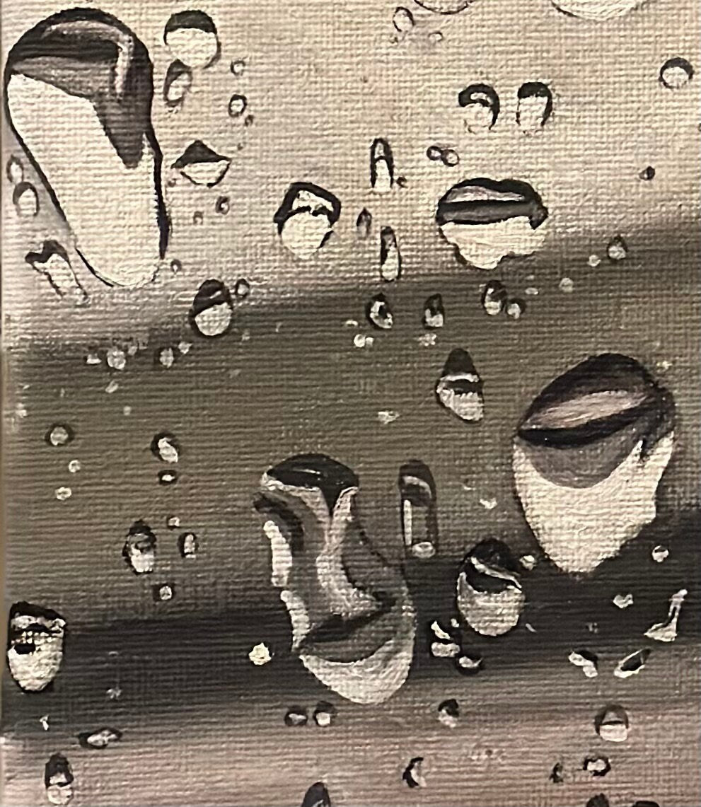 Small Oil Painting, Drops Painting, Rain Painting, Original Artwork, Black and White