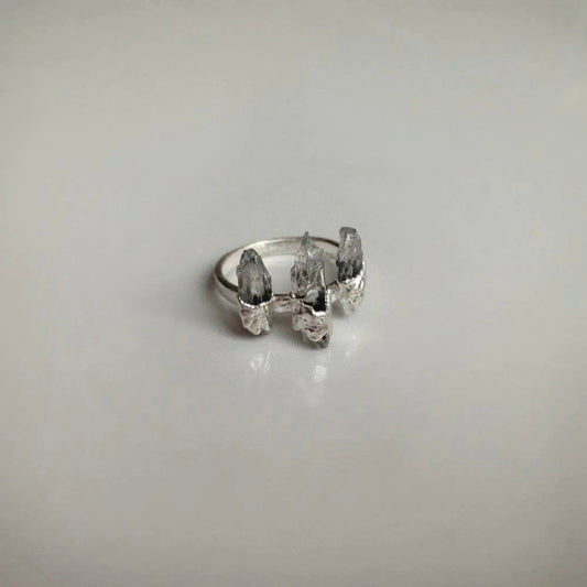 Clear Quartz Ring, Handcrafted multi stone Silver ring