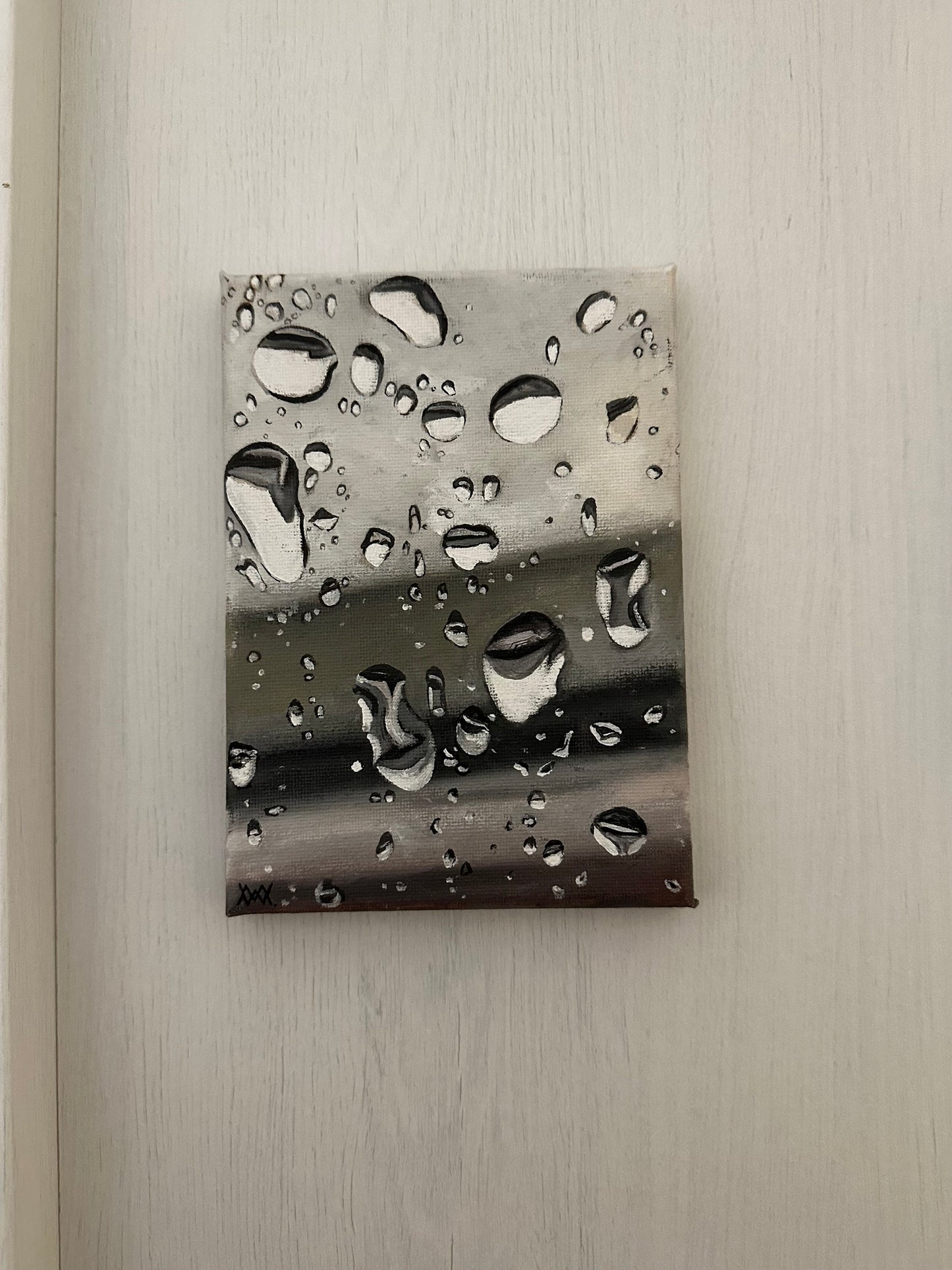 Small Oil Painting, Drops Painting, Rain Painting, Original Artwork, Black and White