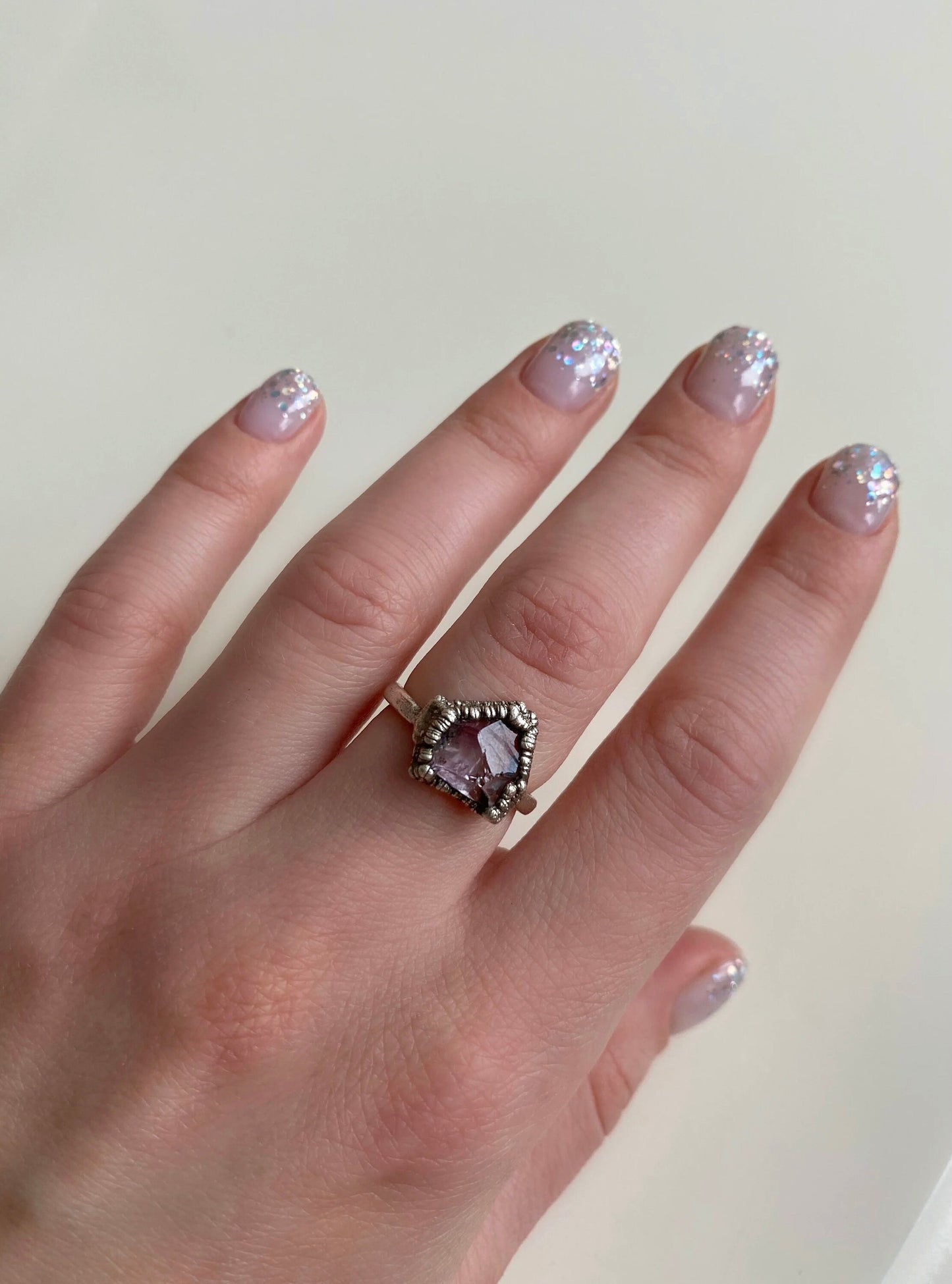 Handcrafted SilverRing with Amethyst, Violet Stones Ring