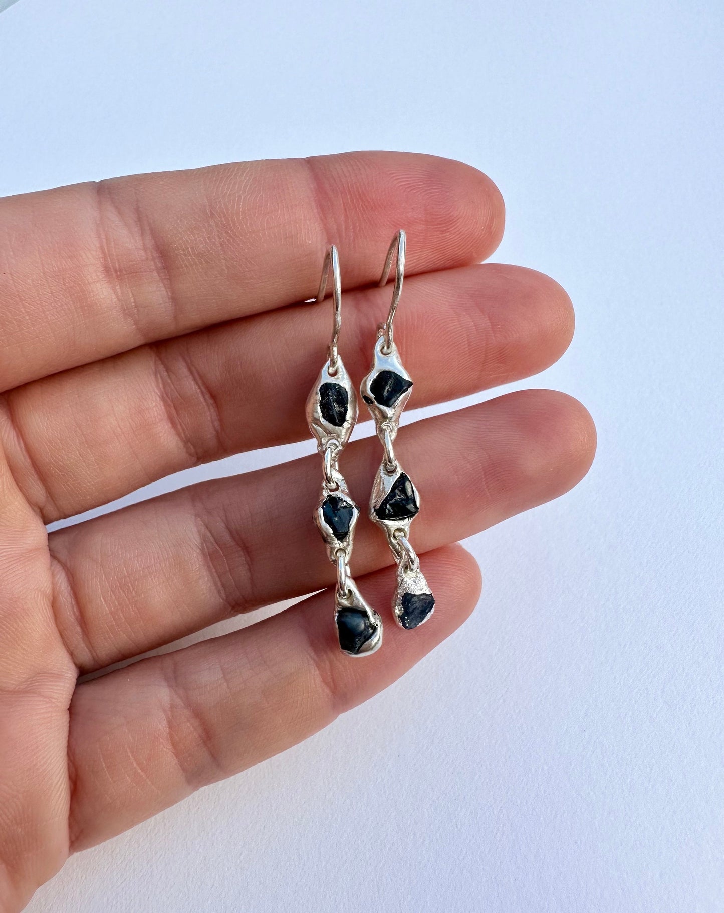 Blue Sapphires Earrings, Handcrafted Sapphire Silver Earrings