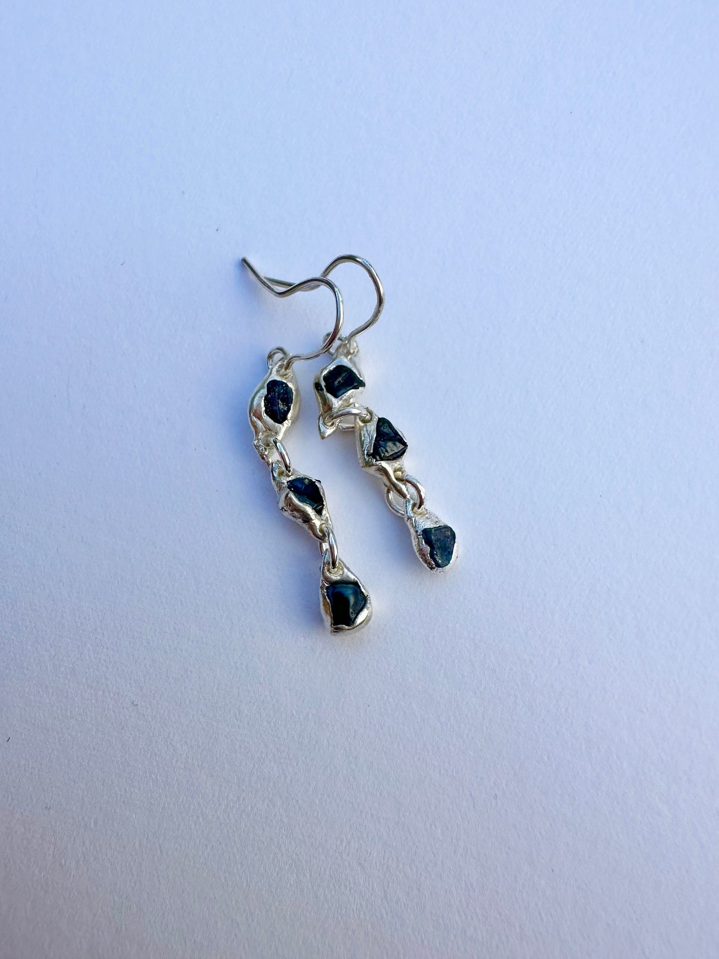 Blue Sapphires Earrings, Handcrafted Sapphire Silver Earrings