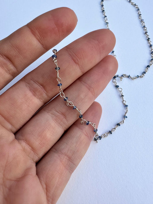 Blue Sapphires Necklace, Handmade Sapphires Silver Chain, Minimalistic Handcrafted Silver Chain