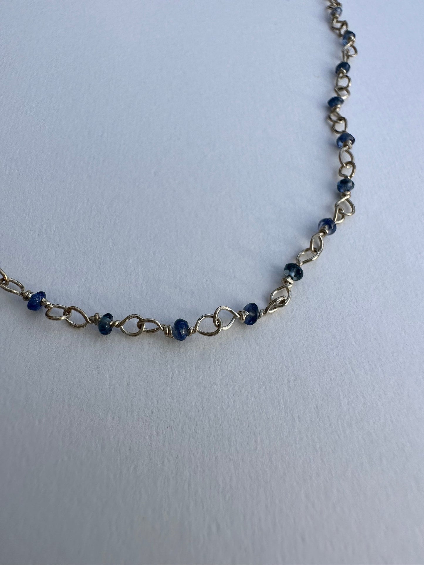 Blue Sapphires Necklace, Handmade Sapphires Silver Chain, Minimalistic Handcrafted Silver Chain