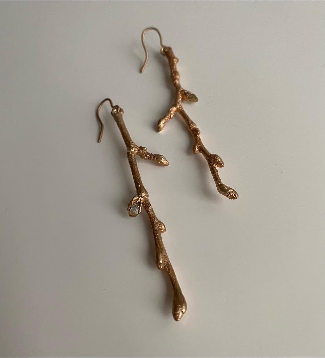 Golden Branches Earrings | Citrine Earrings | Handmade Long Earrings | Twigs Earrings