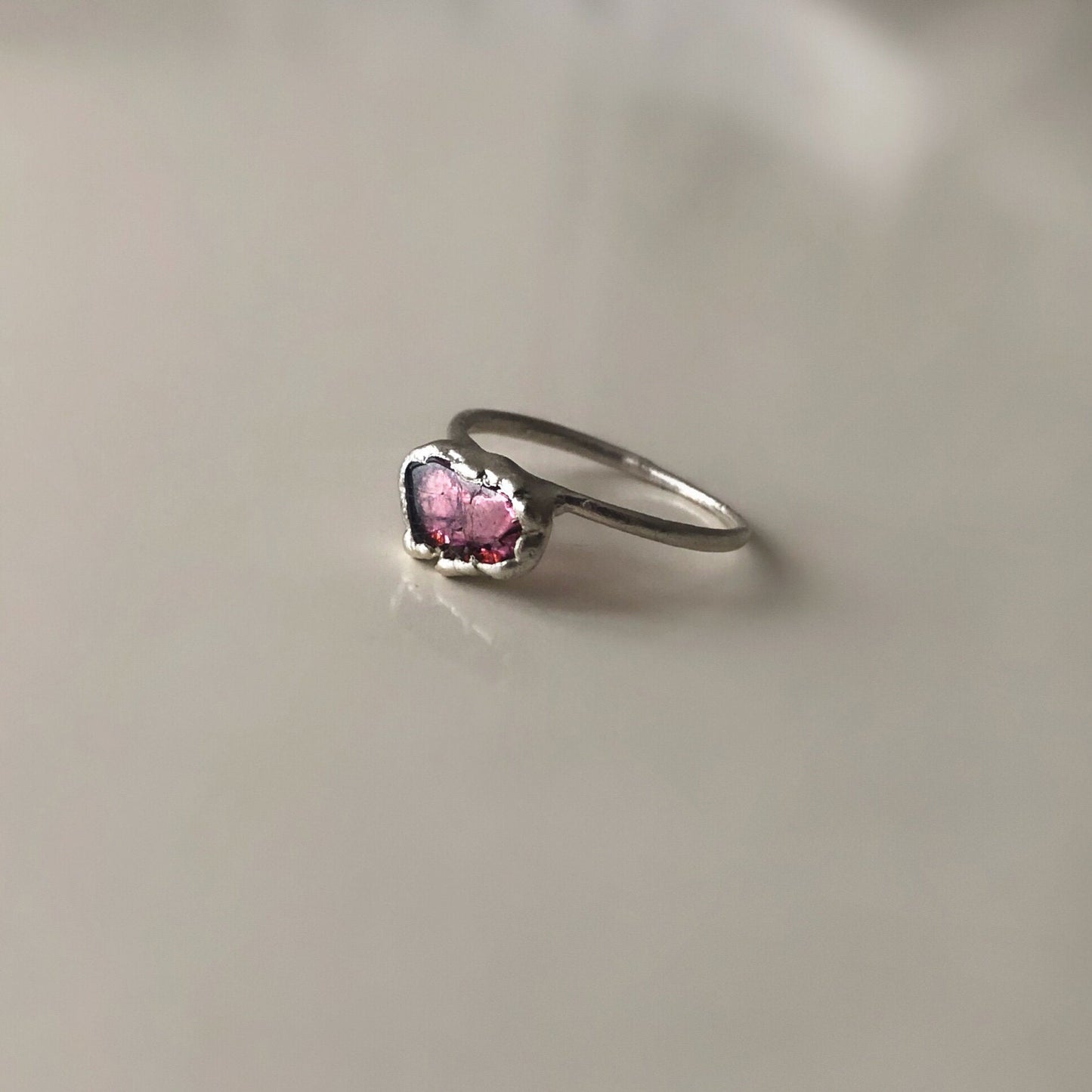 Pink Tourmaline Handcrafted Ring, Pink Stone Ring